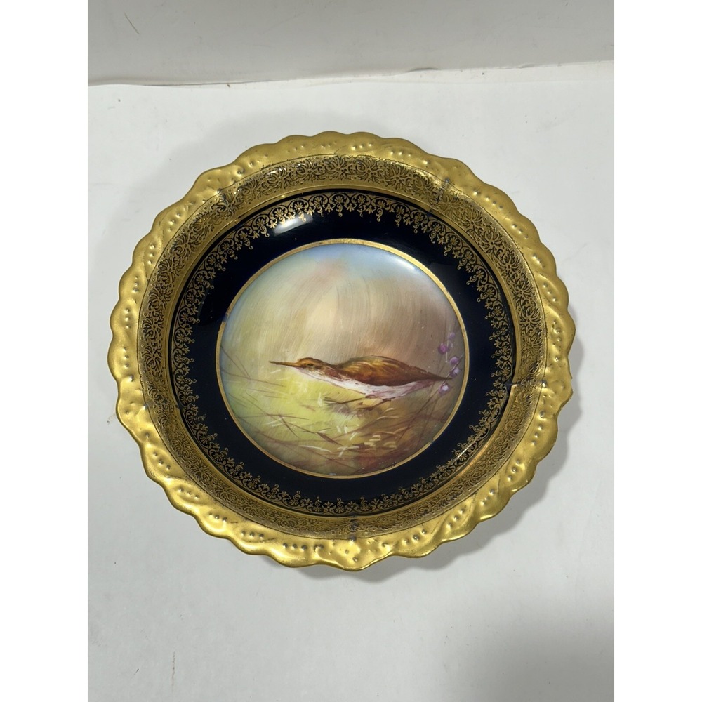 Limoges RARE Plate Bird  Black & Gold Scalloped 6"‎ Plate